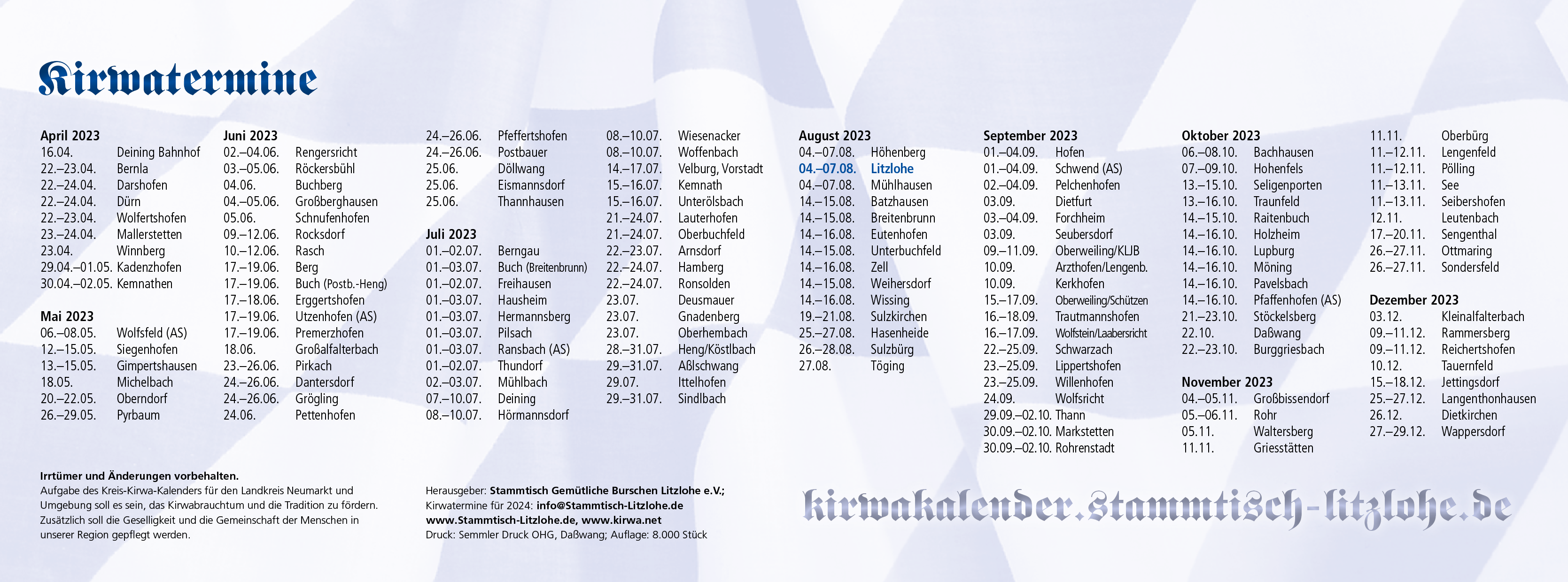 Stammtisch Litzlohe – Kirwakalender